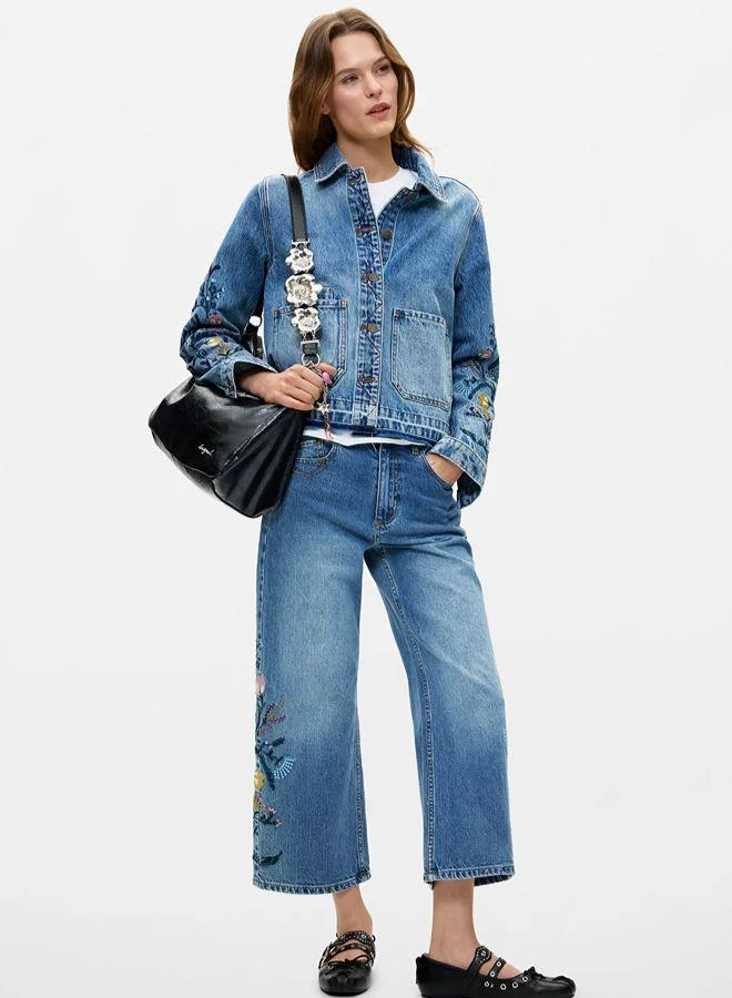 Culotte jeans with flowers