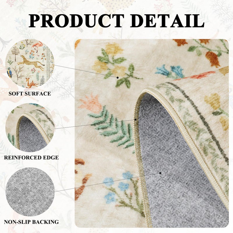 DUKINO 2x6 Rug for Hallway, Washable Kitchen Runner Rug with Non Slip Backing, Soft Low Pile Vintage Animal Runner for Bedroom, Kitchen, Hallway, Entryway, Laundry, Beige - Image 4