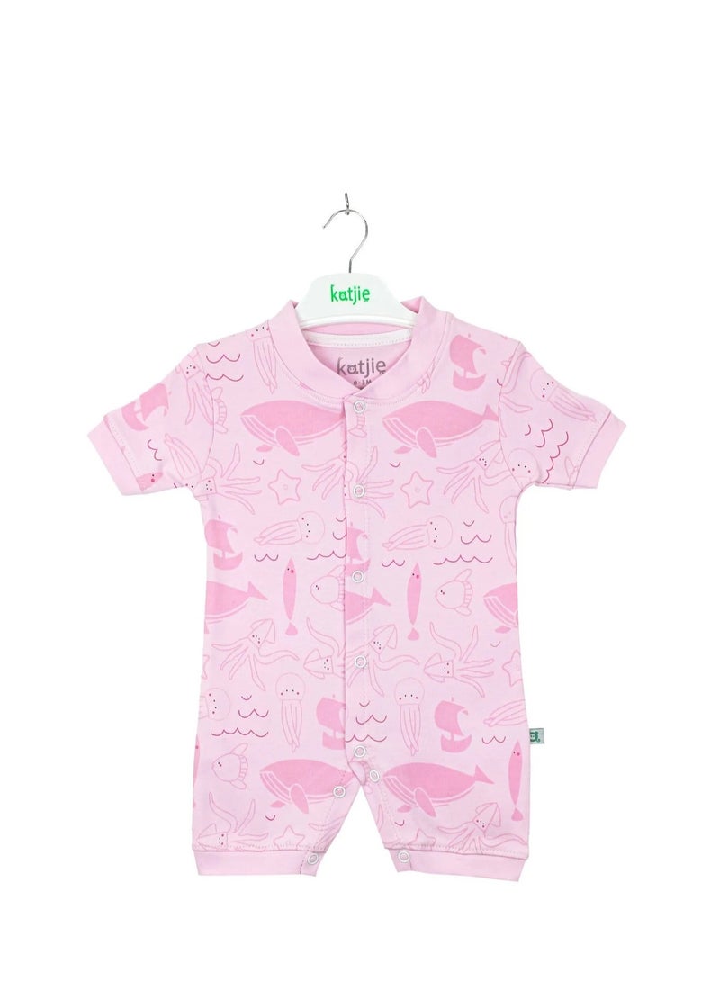 Katjie® Baby Girls Printed Sea Animals Onesies With Snap Closure - Pink