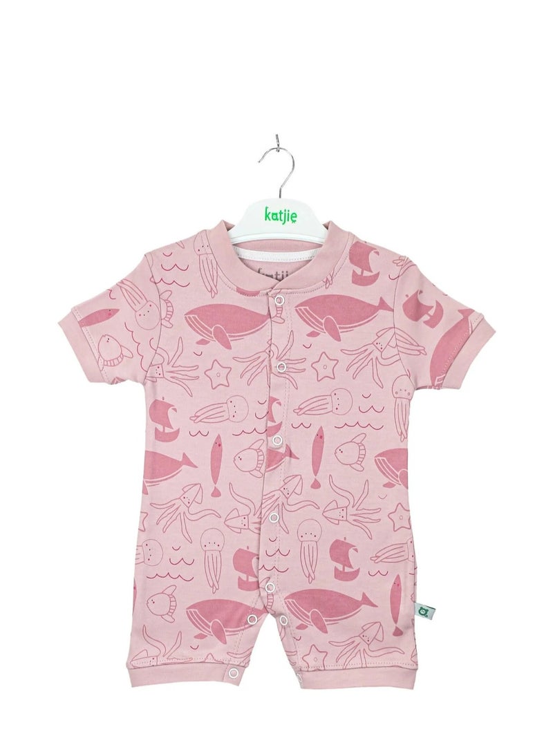 Katjie® Baby Girls Printed Sea Animals Onesies With Snap Closure - Pink