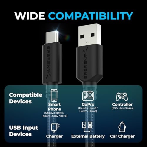 SABRENT [3-Pack 22AWG Premium 6ft USB-C to USB A 3.0 Sync and Charge Cables [Black] (CB-C3X6) - Image 5