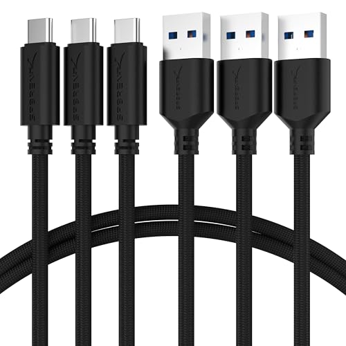 SABRENT [3-Pack 22AWG Premium 6ft USB-C to USB A 3.0 Sync and Charge Cables [Black] (CB-C3X6) - Image 1