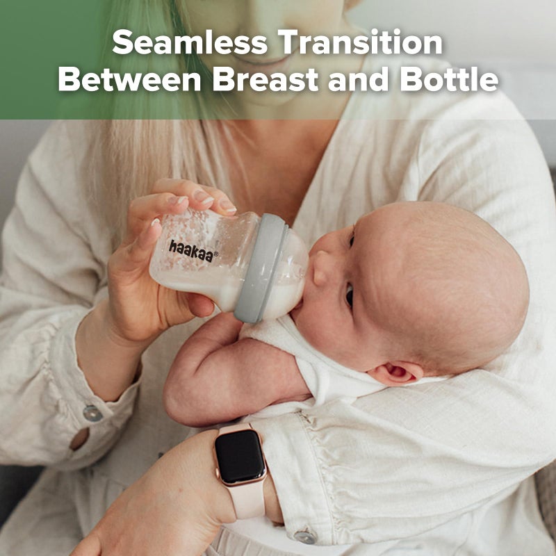 haakaa Gen.3 Natural Glass Baby Bottle 4.2oz/120ml - Wide Neck Anti-Colic Slow Flow Nipple for 0M+ Breastfed Baby, Newborn Registry Essentials,BPA-Free - 1 PK - Image 2