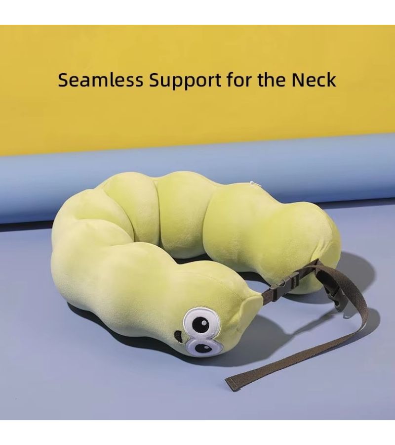 Red Caterpillar U Shaped Travel Neck Pillow for Plane Car Office Rest - Image 2