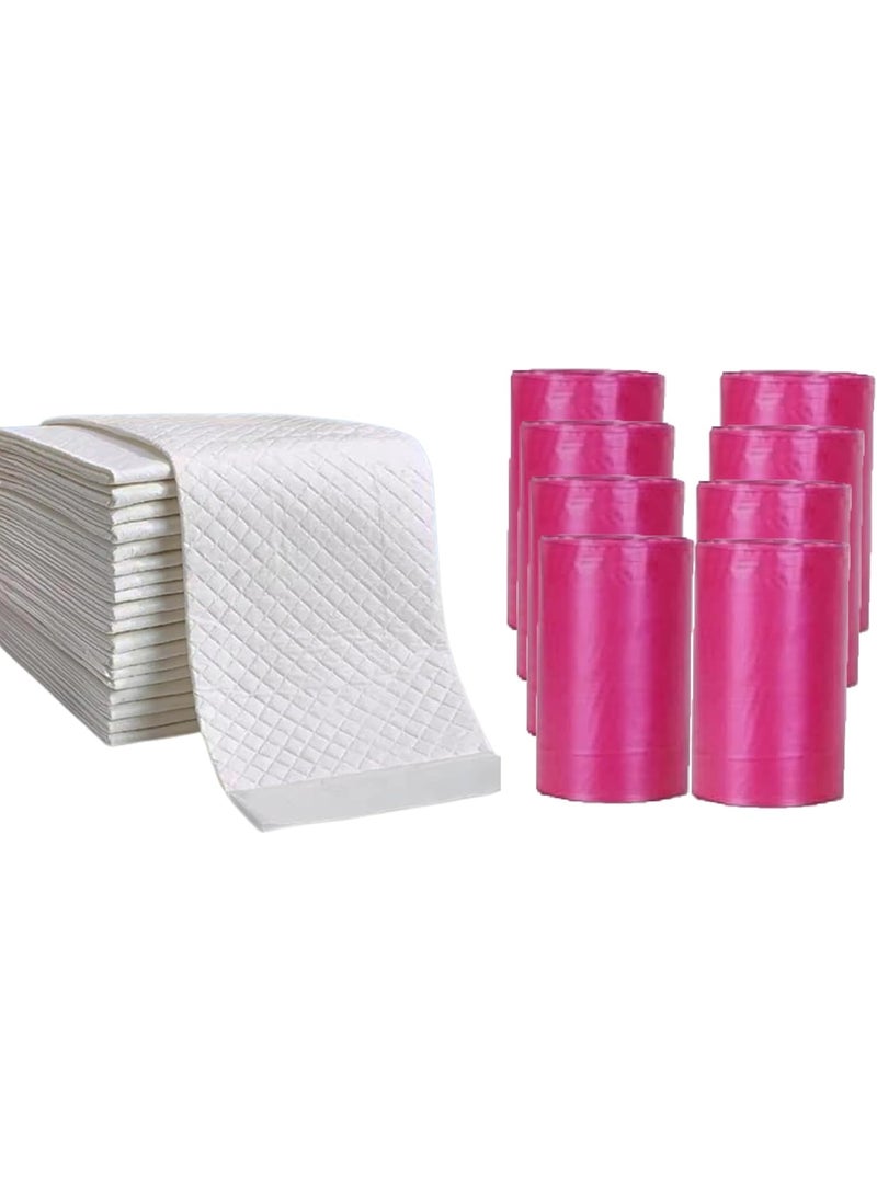 Cute 'n' Cuddle Cute 'n' Cuddle 120 Pcs Disposable Changing Mat White 60cmX45cm With 120 Disposable Scented bags Pink  - Image 1