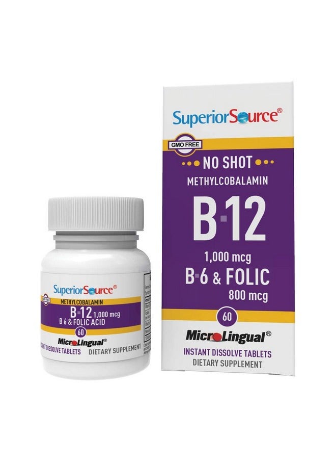 Superior Source No Shot Vitamin B12 Methylcobalamin (1000 Mcg) B6 Folic Acid Quick Dissolve Sublingual Tablets 60 Ct Increase Energy Healthy Heart Boost Metabolism Stress Support Nongmo  - Image 2