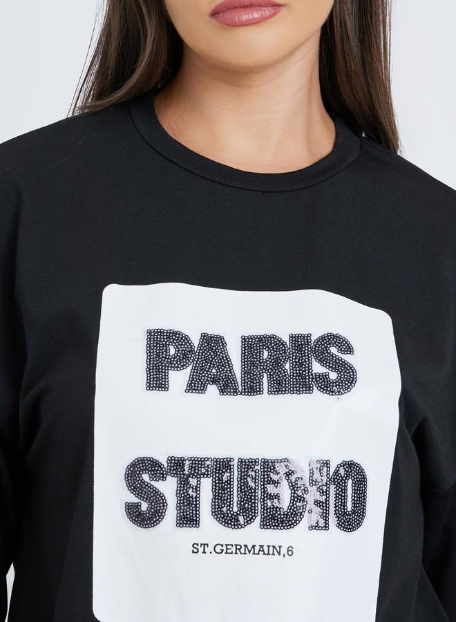 ستايلي تيشيرت فضفاض مُنمق بتفاصيل ترتر - Image 4