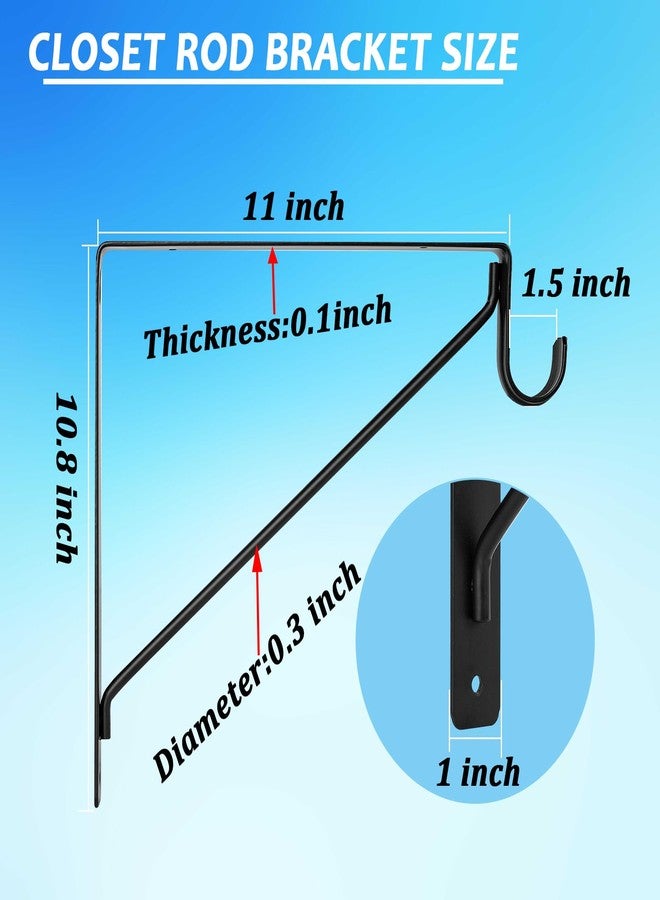APOCHON 8 Pack Heavy Duty Closet Rod Brackets 11 x 11 Inch, Black Closet Shelf and Rod Bracket Holder for Home and Closet Decor, Wall Mount Closet Pole Supports Bracket Hook with Screws - Image 2