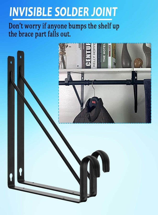 APOCHON 8 Pack Heavy Duty Closet Rod Brackets 11 x 11 Inch, Black Closet Shelf and Rod Bracket Holder for Home and Closet Decor, Wall Mount Closet Pole Supports Bracket Hook with Screws - Image 5