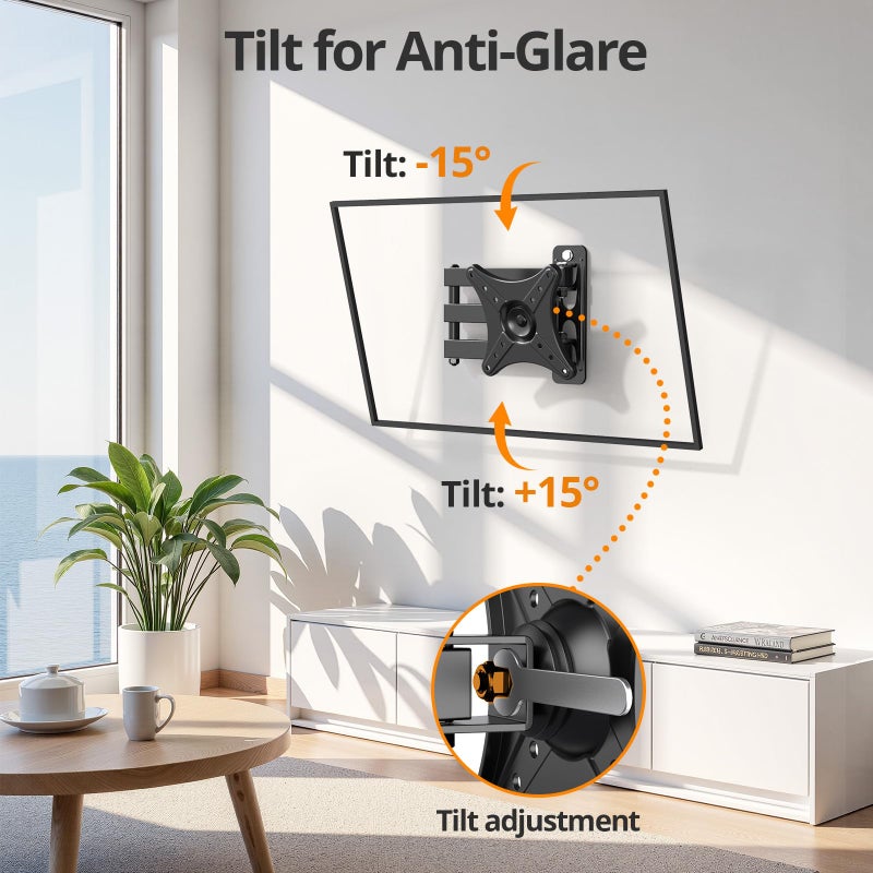 IWORKBOARD Full Motion TV Monitor Wall Mount Bracket for Most 13-32 Inch LED LCD Flat Curved Screen, Max VESA 100x100mm up to 33lbs, 360Â° Rotation Swivel Tilt Extensionï¼ŒAdjustable Articulating Arms - Image 3