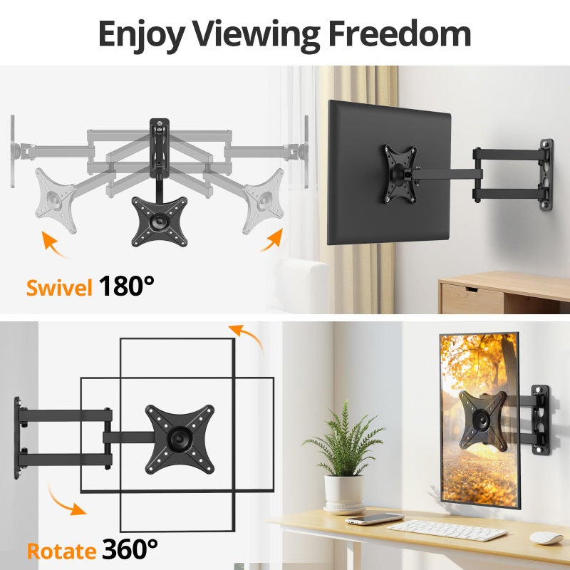IWORKBOARD Full Motion TV Monitor Wall Mount Bracket for Most 13-32 Inch LED LCD Flat Curved Screen, Max VESA 100x100mm up to 33lbs, 360Â° Rotation Swivel Tilt Extensionï¼ŒAdjustable Articulating Arms - Image 2