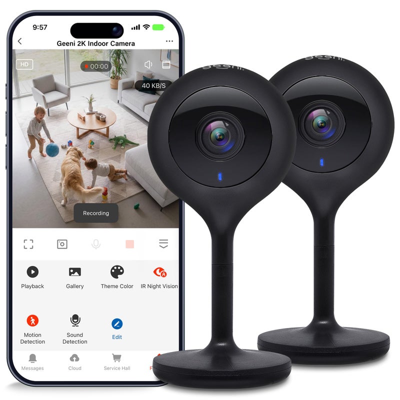 Geeni Look 2K 4MP Smart Indoor Security Camera 2-Pack â€“ 1440p Ultra HD WiFi Pet & Baby Monitor with 2-Way Audio, Motion Detection Zones, 10m Night Vision, & USB-C Power - Image 1