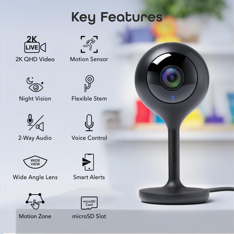 Geeni Look 2K 4MP Smart Indoor Security Camera 2-Pack â€“ 1440p Ultra HD WiFi Pet & Baby Monitor with 2-Way Audio, Motion Detection Zones, 10m Night Vision, & USB-C Power - Image 2