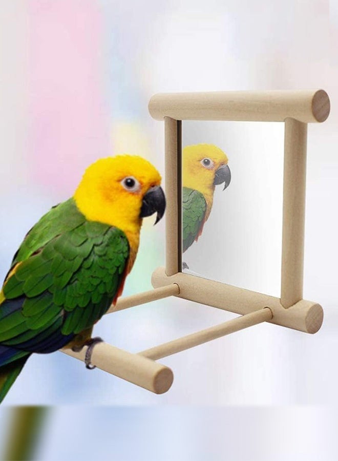2 Pcs Parrot Bird Mirror,Bird Stand Perch with Mirror,Birdcage Perches Mirror Chew Toy,Cockatoo Cage Wood Toy for African Grey Macaw/Parakeet Cockatiels Conure/Lovebirds - Image 4