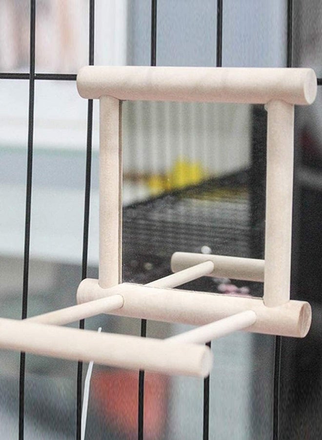 2 Pcs Parrot Bird Mirror,Bird Stand Perch with Mirror,Birdcage Perches Mirror Chew Toy,Cockatoo Cage Wood Toy for African Grey Macaw/Parakeet Cockatiels Conure/Lovebirds - Image 5