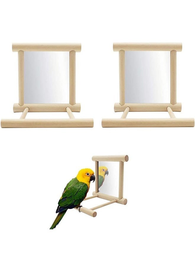 2 Pcs Parrot Bird Mirror,Bird Stand Perch with Mirror,Birdcage Perches Mirror Chew Toy,Cockatoo Cage Wood Toy for African Grey Macaw/Parakeet Cockatiels Conure/Lovebirds - Image 1