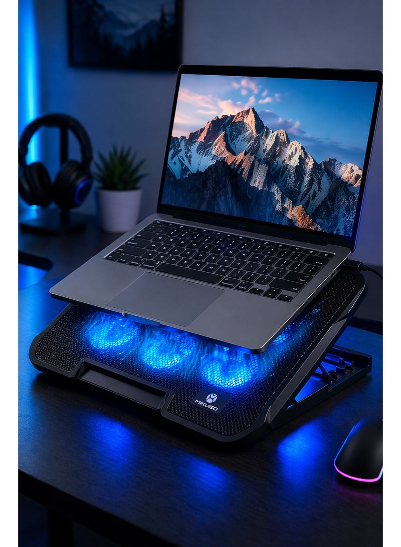 ميكوسو قاعدة تبريد الكمبيوتر المحمول Mikuso PEIPAH-6 مزودة بـ 6 مراوح، وإضاءة LED زرقاء، وسرعة قابلة للتعديل، و4 منافذ USB (NCP-066) - Image 2