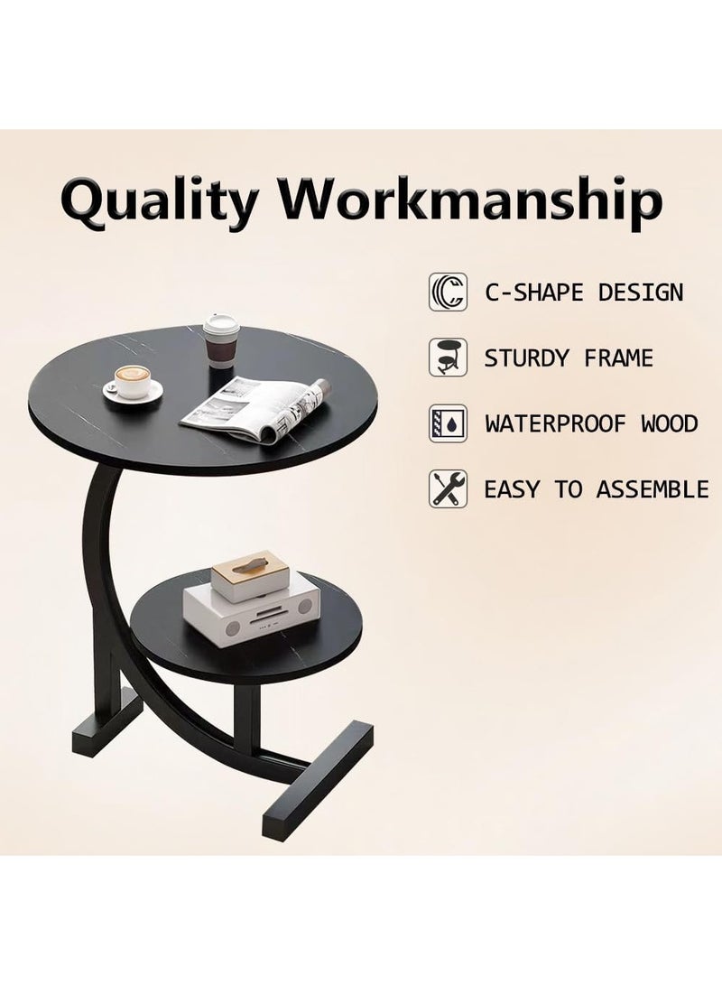 DubaiGallery طاولة جانبية، طاولة بيضاوية، طاولة على شكل حرف C لطاولة الأريكة لغرفة المعيشة، طاولة وجبات خفيفة لمساحة صغيرة، غرفة المعيشة، غرفة النوم، سطح رخام وإطار معدني - Image 4