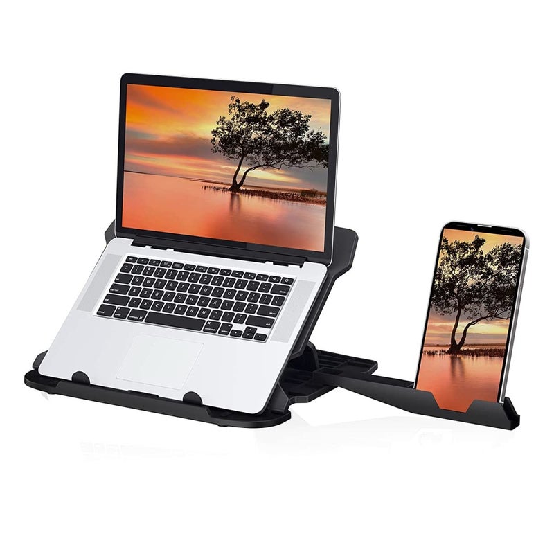 Portronics حامل لابتوب ماي بادي هيكسا 22 مع قاعدة دوران 360°، حامل محمول، 7 ارتفاعات قابلة للتعديل، تهوية، تصميم محمول وقابل للطي لأجهزة اللابتوب وماك بوك حتى 15.6 بوصة (أسود) - Image 1