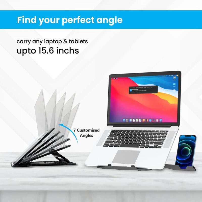 Portronics حامل لابتوب ماي بادي هيكسا 22 مع قاعدة دوران 360°، حامل محمول، 7 ارتفاعات قابلة للتعديل، تهوية، تصميم محمول وقابل للطي لأجهزة اللابتوب وماك بوك حتى 15.6 بوصة (أسود) - Image 3