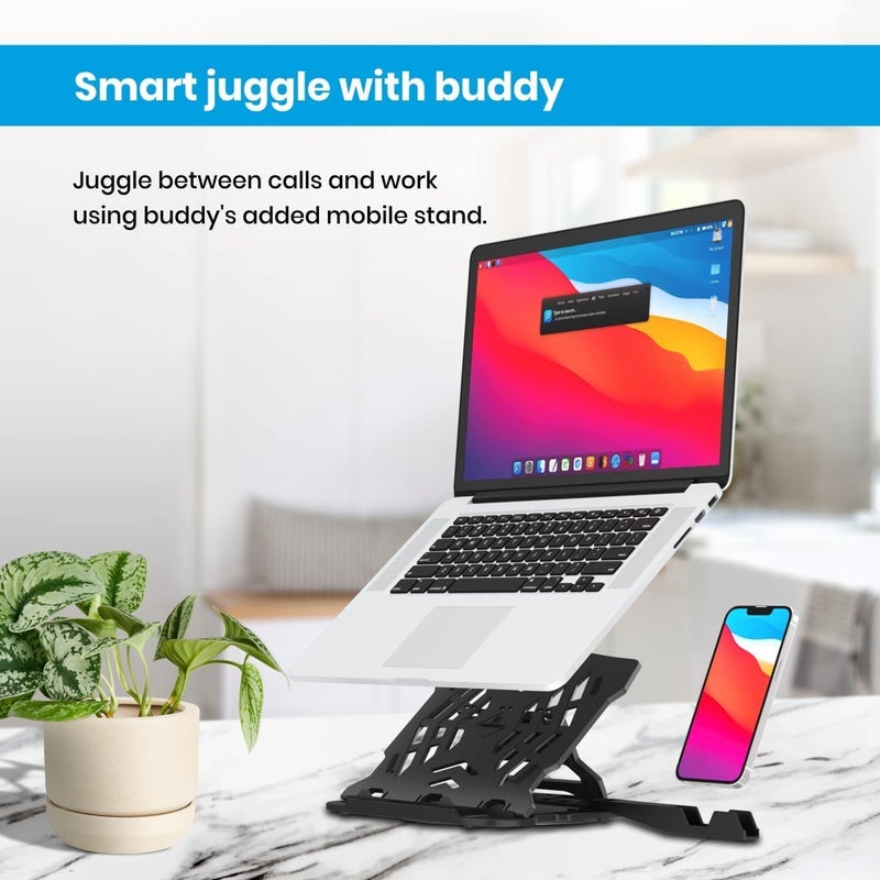 Portronics حامل لابتوب ماي بادي هيكسا 22 مع قاعدة دوران 360°، حامل محمول، 7 ارتفاعات قابلة للتعديل، تهوية، تصميم محمول وقابل للطي لأجهزة اللابتوب وماك بوك حتى 15.6 بوصة (أسود) - Image 2