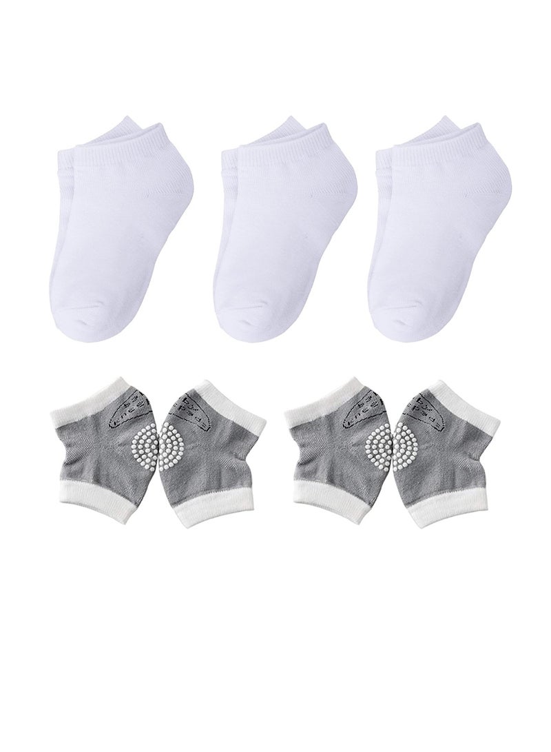 STAR BABiES Star Babies Combo Pack of 2 (Kids socks pack of 3, Baby Knee Pad Pack of 2) - White  - Image 1