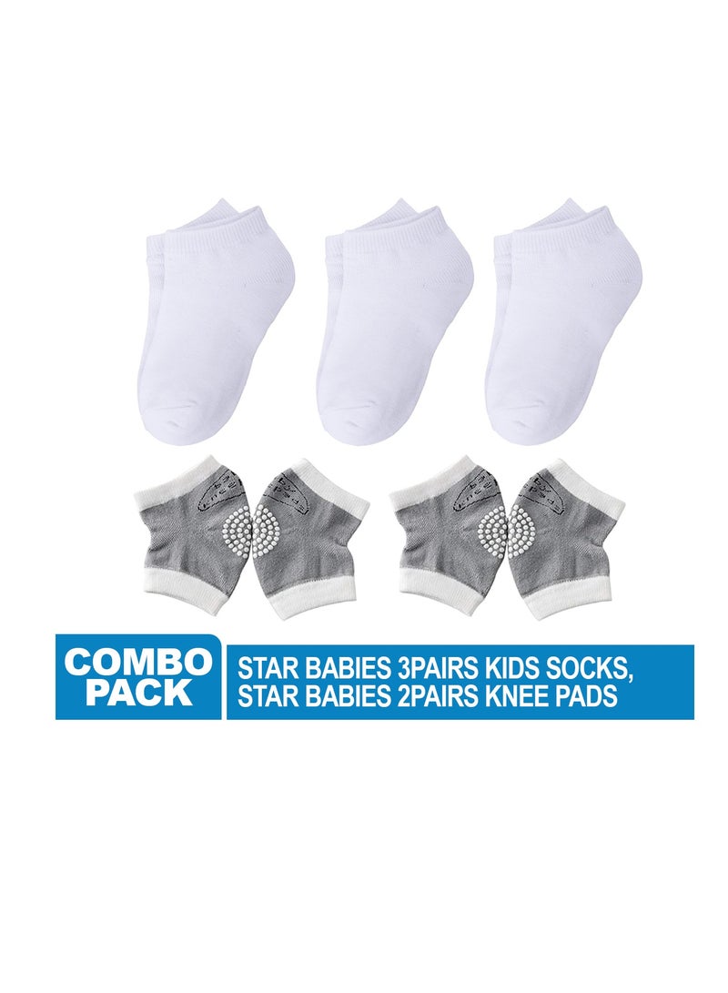 STAR BABiES Star Babies Combo Pack of 2 (Kids socks pack of 3, Baby Knee Pad Pack of 2) - White  - Image 2