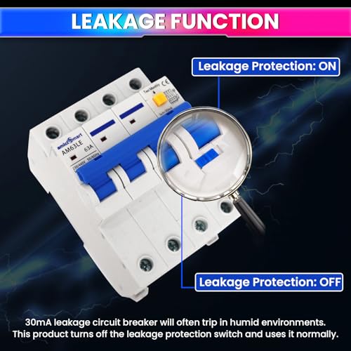 amiciSmart 3-Phase Switchable Leakage Protector with Overcurrent and Short-Circuit Protection, Shock-Proof Circuit Breaker, 80A, 220VAC - Image 4