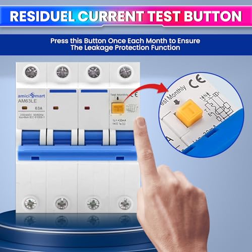 amiciSmart 3-Phase Switchable Leakage Protector with Overcurrent and Short-Circuit Protection, Shock-Proof Circuit Breaker, 80A, 220VAC - Image 3