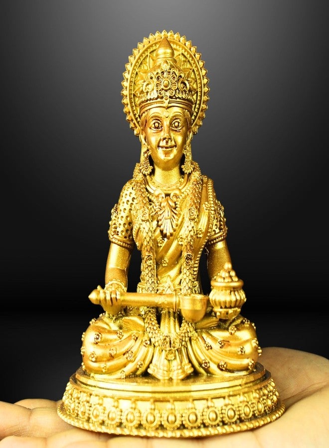 NEEANN Goddess Annapurna Statue 4.5" Material Polystone Nourishment & Abundance Annapurneshwari Murti Painted Brass & Antique Silver Look Home Office Temple Annada Annapoorna Parvati (Brass) - Image 3