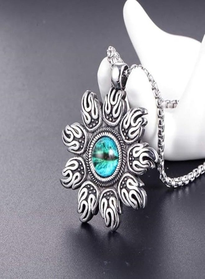VIEN® Men's Buddhist Amulet Fire Red or Blue Evil Eye Pendant Necklace Stainless Steel - Image 2