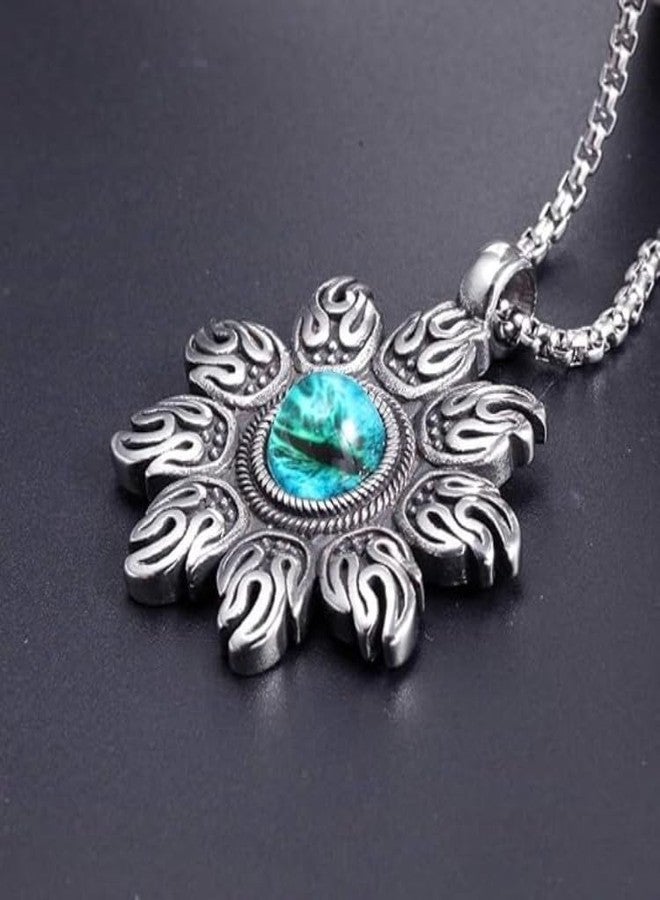 VIEN® Men's Buddhist Amulet Fire Red or Blue Evil Eye Pendant Necklace Stainless Steel - Image 4