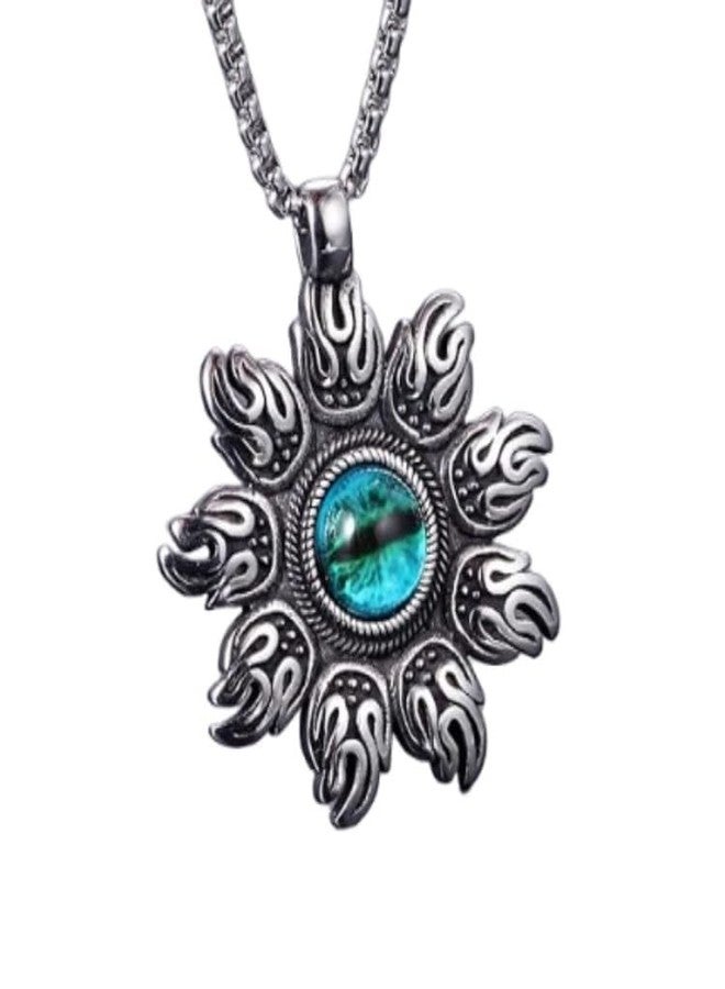 VIEN® Men's Buddhist Amulet Fire Red or Blue Evil Eye Pendant Necklace Stainless Steel - Image 1