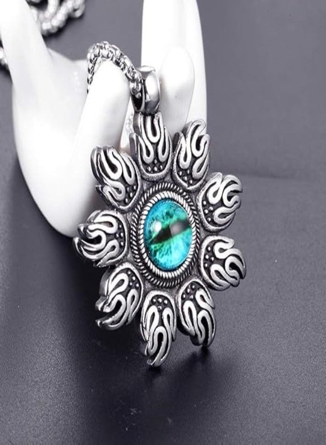 VIEN® Men's Buddhist Amulet Fire Red or Blue Evil Eye Pendant Necklace Stainless Steel - Image 5