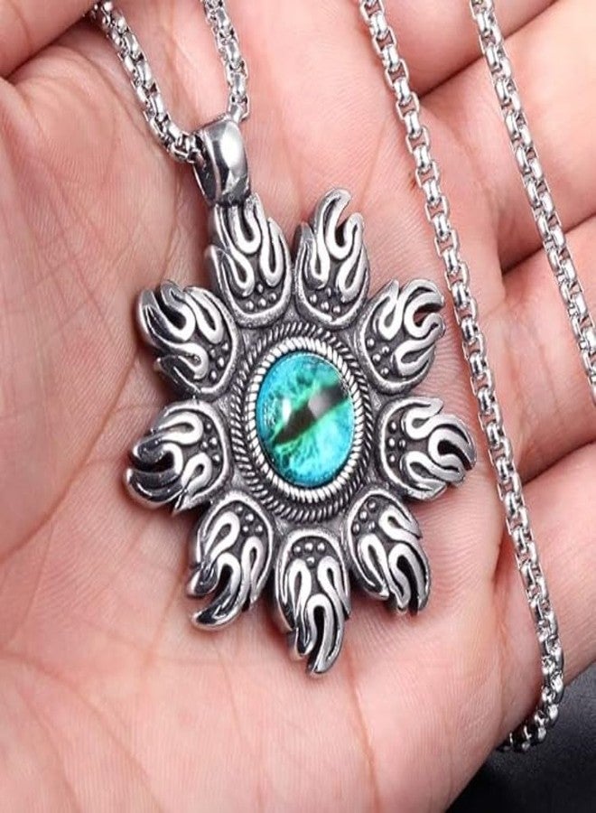 VIEN® Men's Buddhist Amulet Fire Red or Blue Evil Eye Pendant Necklace Stainless Steel - Image 3