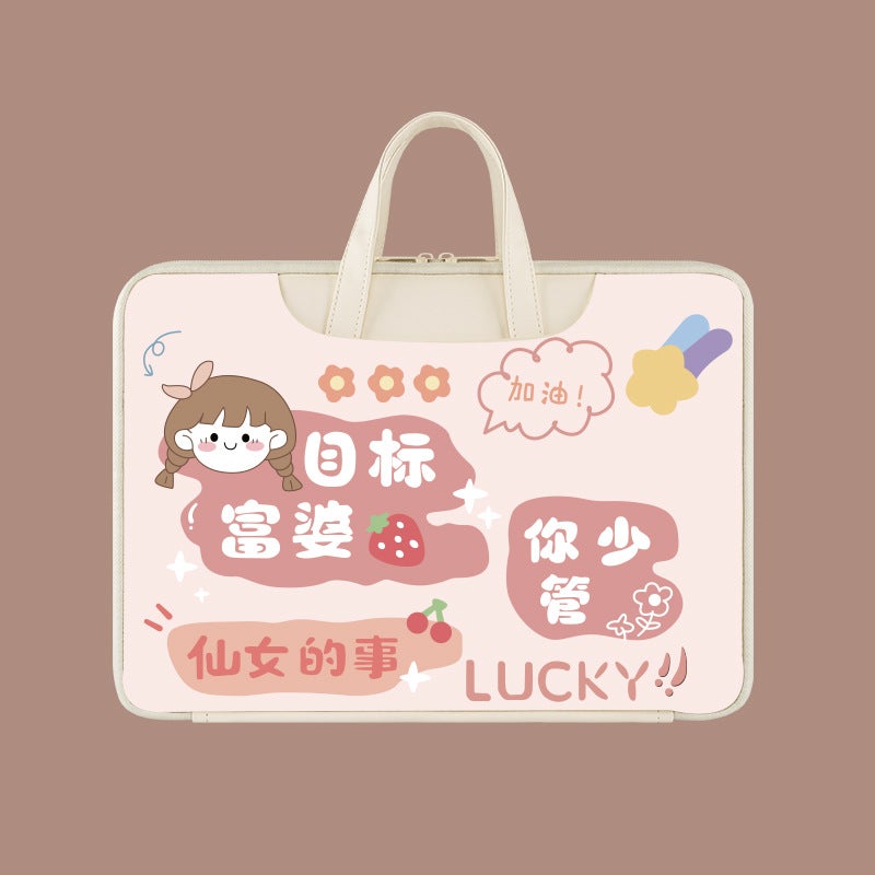 Laptop Handbag for 13-16 Inch Notebook, Waterproof Shockproof Computer Tote Bag with Handle, Fits Huawei/Honor/Xiaomi/Lenovo Xiaoxin, Black & White Cartoon Design, Trendy Carrying Case for Women & Students - Image 1