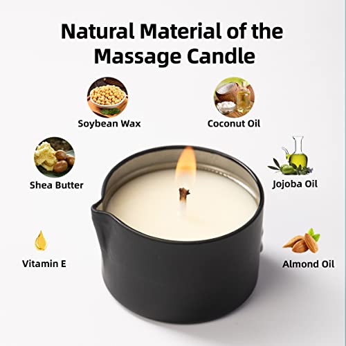 LUXMASA All Natural Scented Home Relaxing Massage Candle Oil Wax for Skin Care, Essential Oil Infused SPA Candle Pack of 4-9.4OZ(2.35OZ*4)-Tahiti,Jasmine,Cream Cherry, Blueberry Cake - Image 5