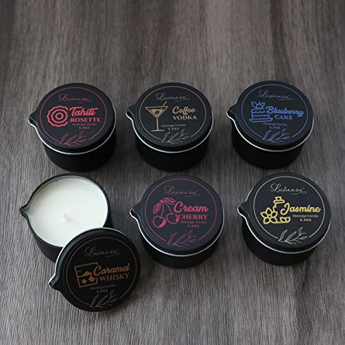 LUXMASA All Natural Scented Home Relaxing Massage Candle Oil Wax for Skin Care, Essential Oil Infused SPA Candle Pack of 4-9.4OZ(2.35OZ*4)-Tahiti,Jasmine,Cream Cherry, Blueberry Cake - Image 3