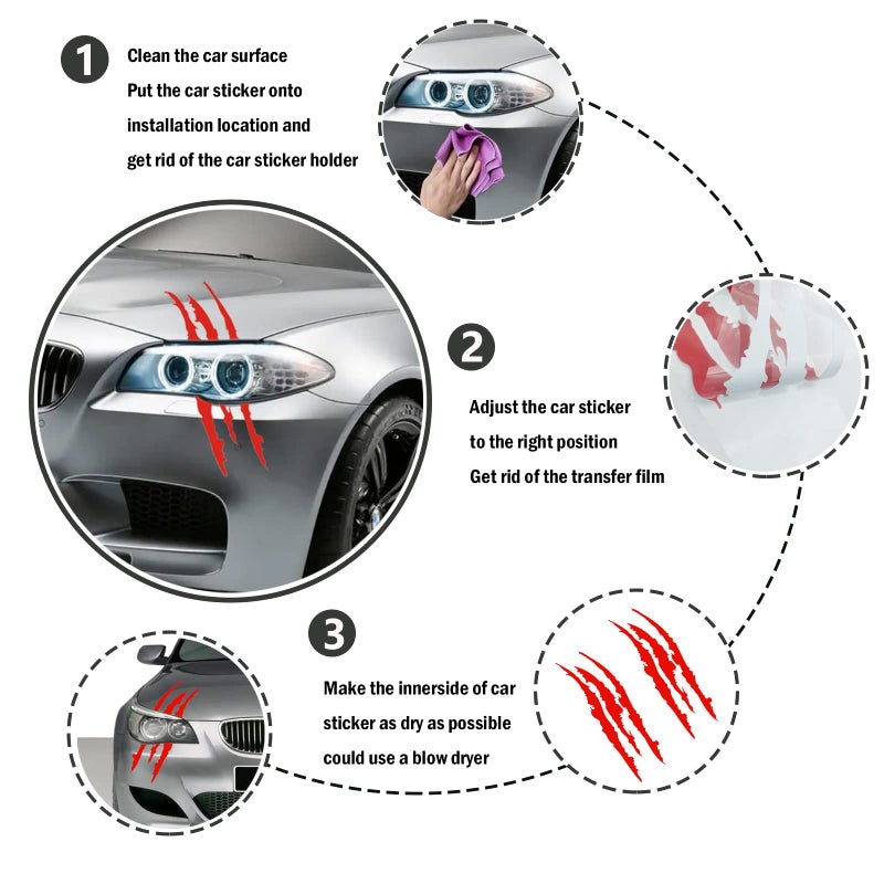 TEMI 2PCS Claw Mark Decals for Cars,Headlight Car Sticker,Stripes Scratch Decal Vinyl for Sports Cars SUV Pickup Truck Window Motorcycles ect (red) - Image 3