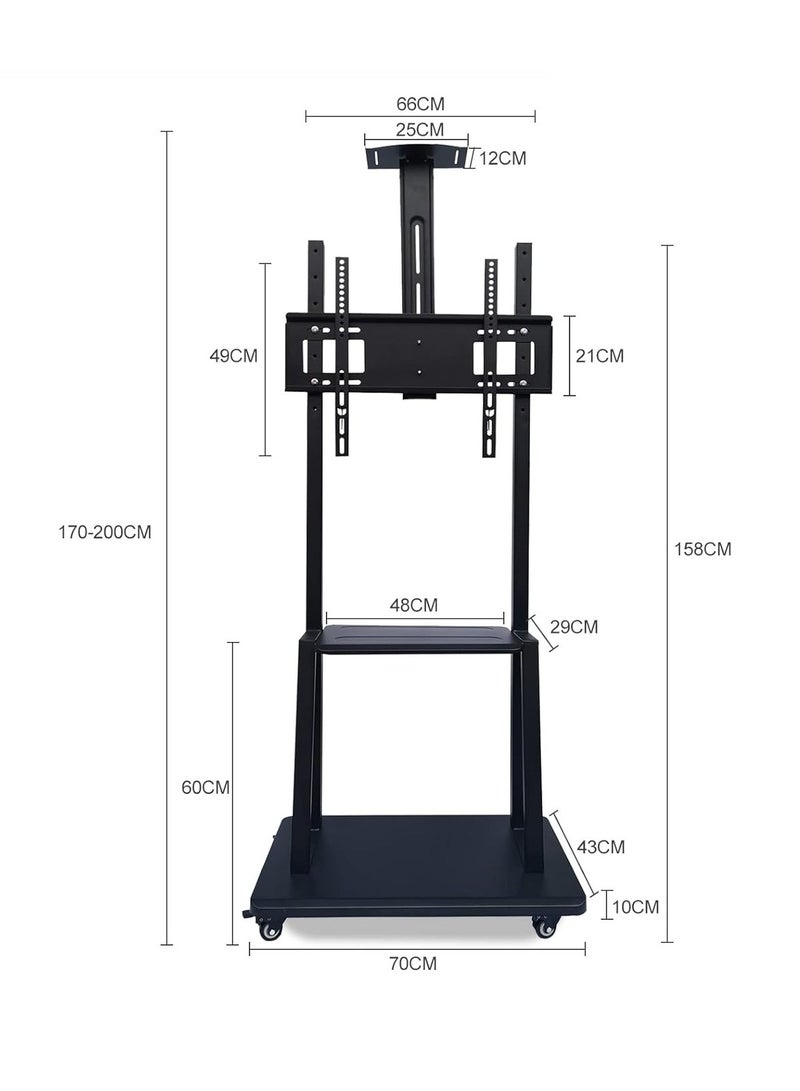 Rabos Mobile TV Stand Rolling TVs Cart with Wheels for 32-75 Inch LCD LED Flat Curved Screen TVs Height Adjustable Heavy-Duty Floor TV Stand with Sturdy Base Max - Image 2