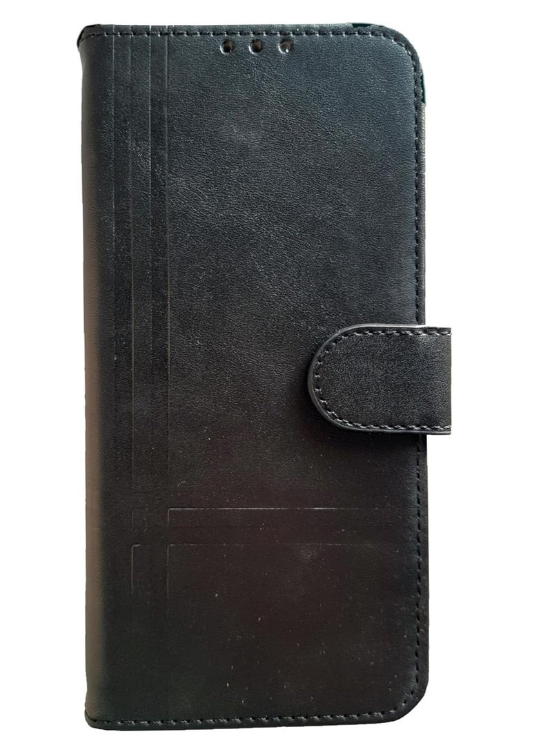 For Nokia 3.1 Leather Flip Case with Card Slot, Kickstand, Magnetic Closure Strap, Includes Inner Wallet, Silicone & TPU - Black - Image 3