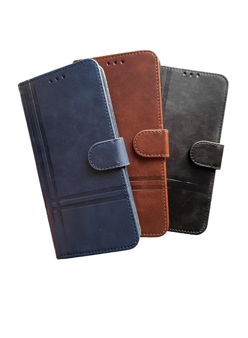 For Nokia 3.1 Leather Flip Case with Card Slot, Kickstand, Magnetic Closure Strap, Includes Inner Wallet, Silicone & TPU - Black - Image 2