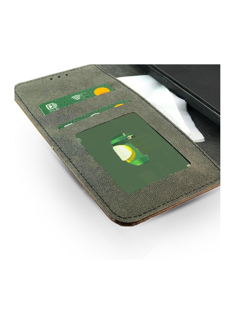 For Nokia 3.1 Leather Flip Case with Card Slot, Kickstand, Magnetic Closure Strap, Includes Inner Wallet, Silicone & TPU - Black - Image 5