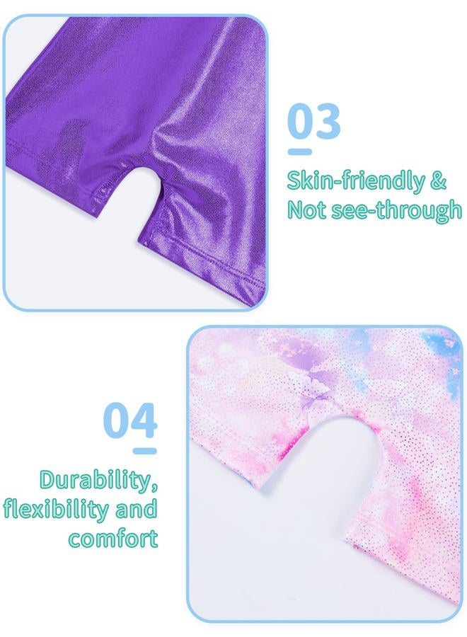 Nymphperi 2 Packs Gymnastics Leotard for Girls Sparkle Biketards with Shorts Kids Sleeveless Unitard One-Piece Dancewear, 2pcs Purple & Butterfly, 5-6 years - Image 4