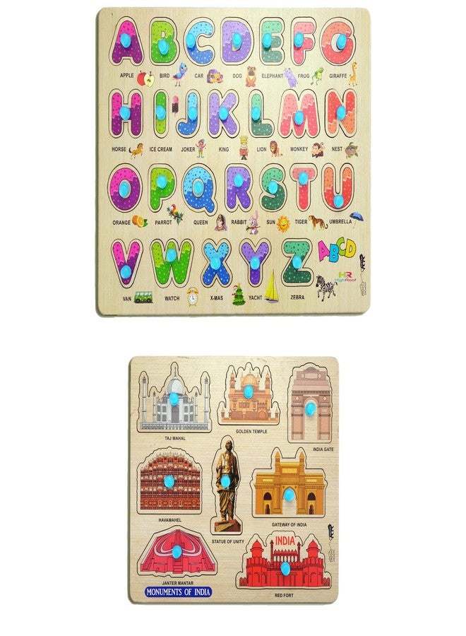 HIGHROOF® Kids Fort Pre Nursery Educational Jigsaw Puzzles for Adults Kids Learning Toys Kit Board Game 2 pcs Set of ABCD Alphabet & Monuments of India Educational Toy - Image 1