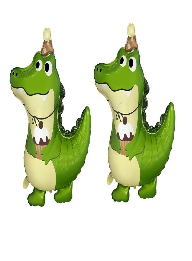 CSTYWC 2PCS Cute Green Alligator Balloons Happy Birthday Day Crocodile Mylar Balloons for Alligator Themed Birthday Party Decorations - Image 1