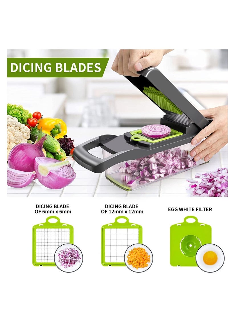 ELTRAZONE Vegetable Chopper,Senbowe Multifunctional 13-in-1 Food Choppers Onion Chopper Vegetable Slicer Cutter Dicer Veggie chopper with 8 Blades,Colander Basket,Container for Salad Potato Carrot Garlic - Image 3