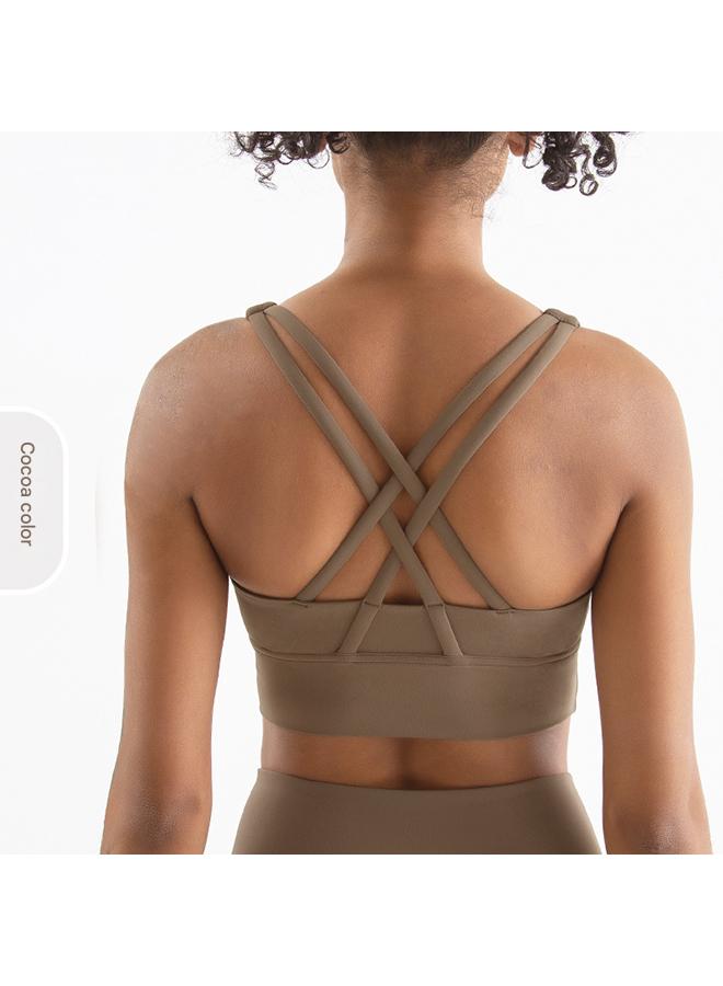 Women's Running Vest Professional Training Bra Yoga Sport Comfort Dance Cropped Top - Cocoa - Image 1