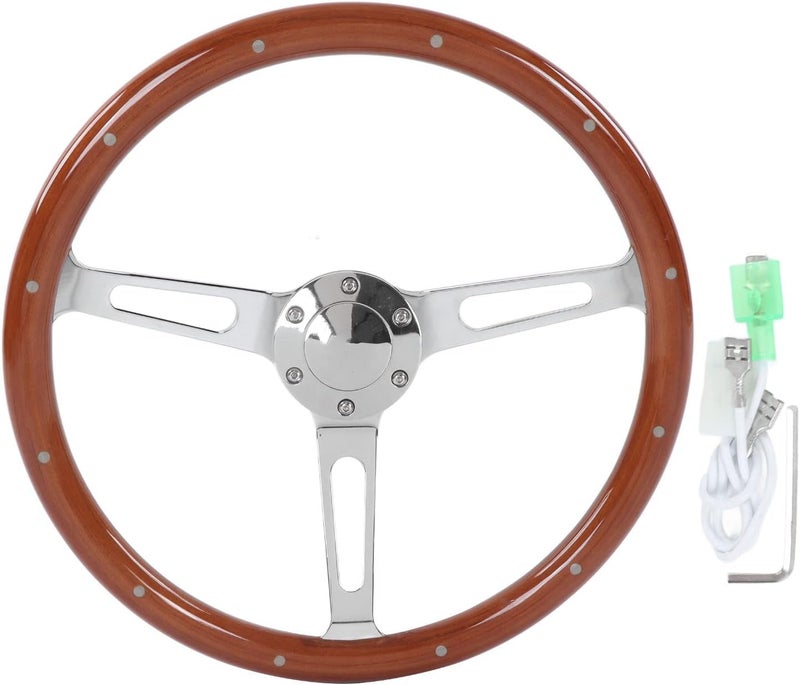 woobles Steering Wheel, 380mm 15in Classic Steering Wheel Assembly Walnut Grip 3 Spoke Riveted 6 Hole Universal Modification(Black) (Brown) Brown - Image 1
