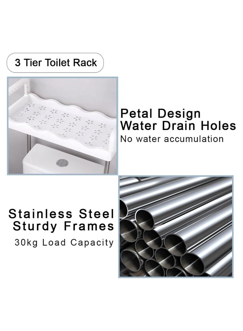 بلومنغ تايم رف حمام من 3 طبقات فوق المرحاض، رف حمام من الفولاذ المقاوم للصدأ، سعة 30 كجم، منظم تخزين موفر للمساحة - Image 3